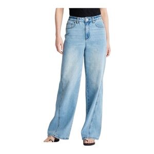 NWT Future Collective Women’s Mid Rise Wide Leg Jeans, Relaxed Jean Size 0